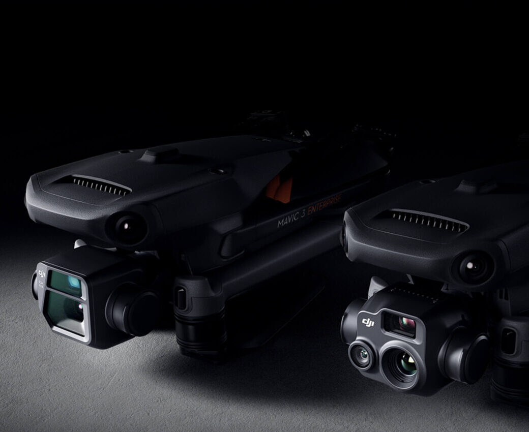 Сравнение модулей камер квадрокоптеров DJI Mavic 3 Enterprise и Mavic 3 Thermal на тёмном фоне