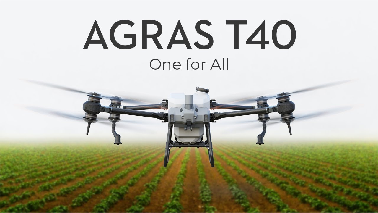Дрон DJI Agras T40 для опрыскивания сельскохозяйственных культур над полем